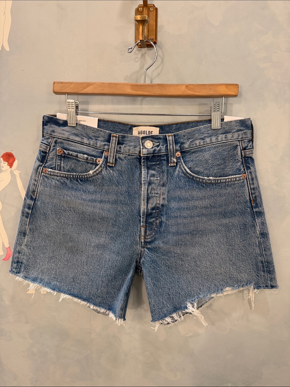 Agolde Parker Long Raw-Hem Denim Shorts